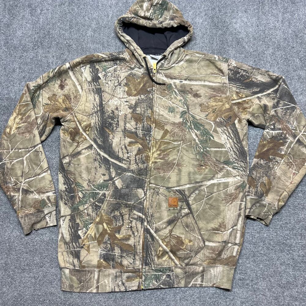 Carhartt Mens Camo Full Zip Hoodie XL Tall Brown Green Tree Fleece